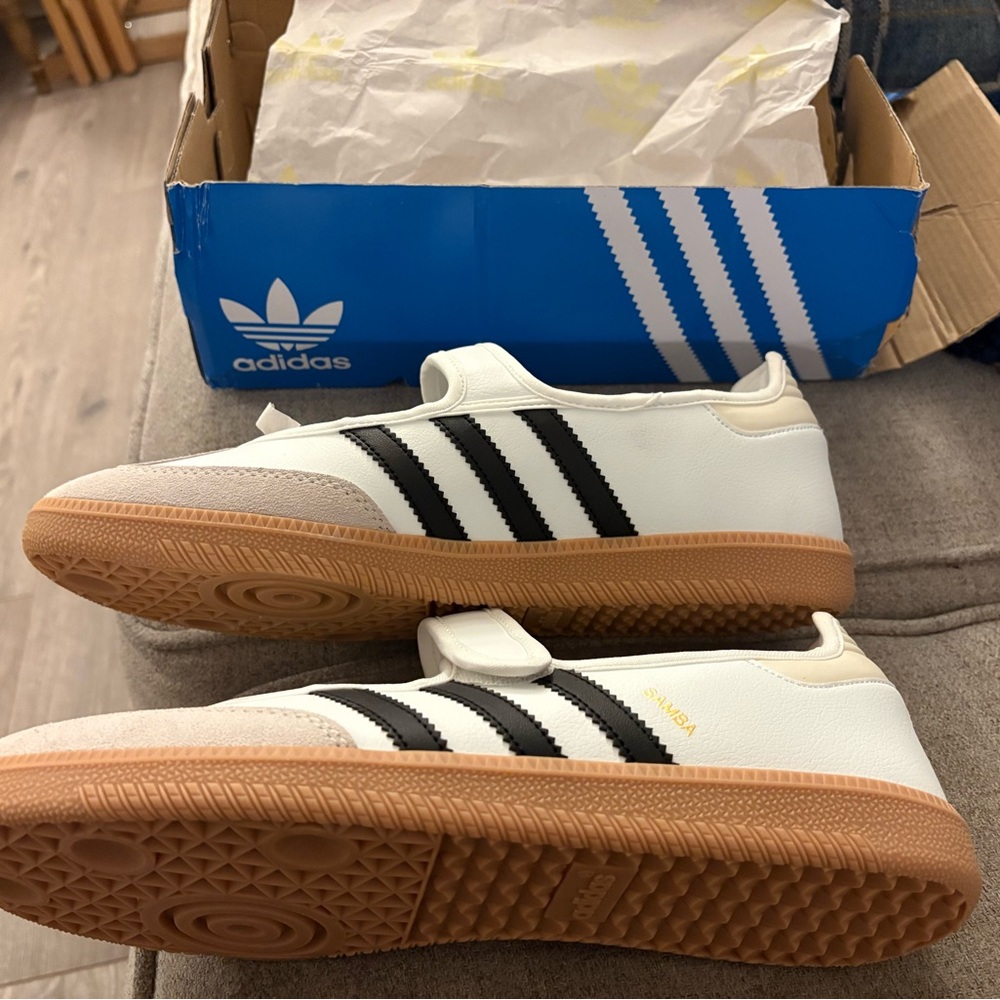 Adidas White Mary Jane Sambas
Women’s size 10.5
